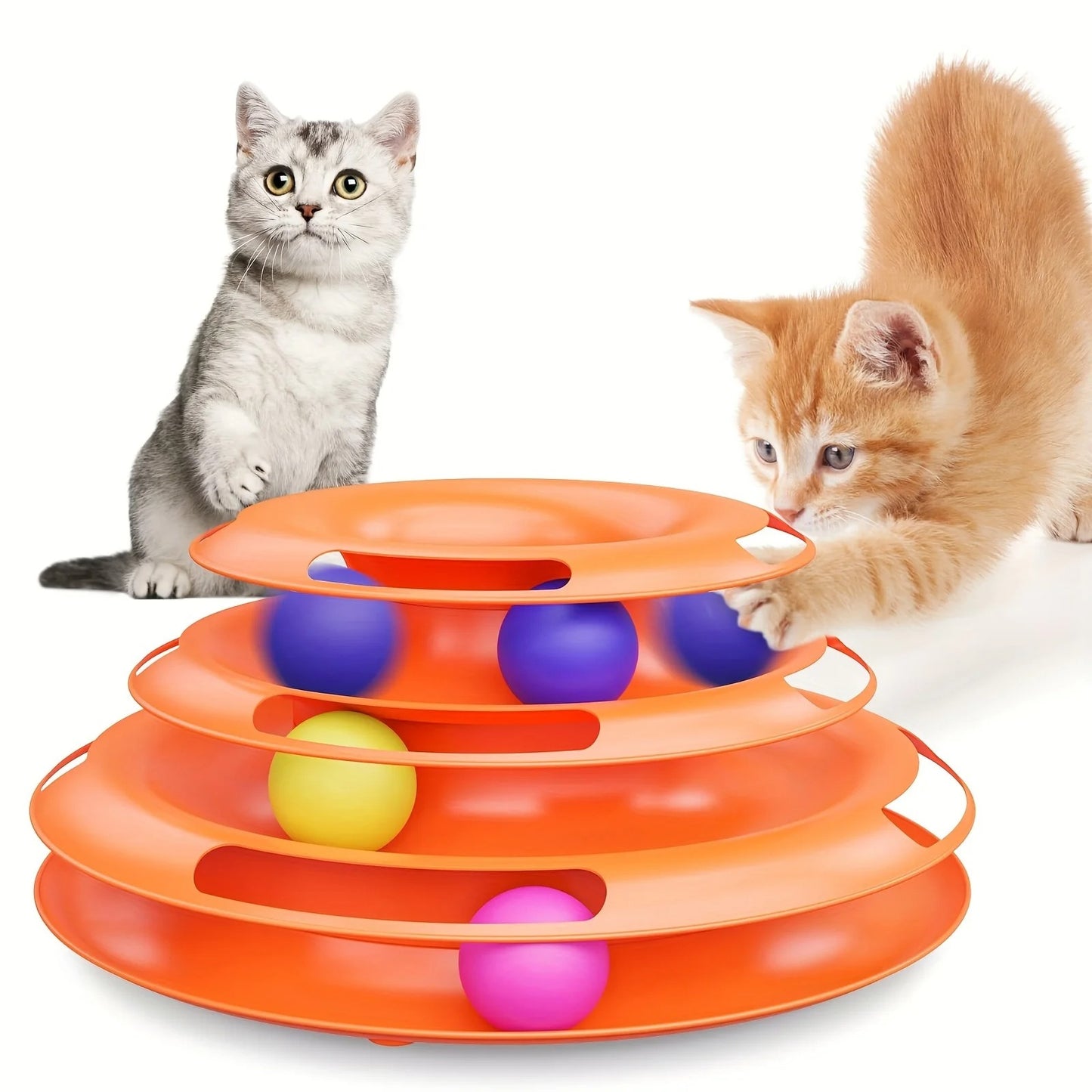 3 Layer Interactive Cat Toy Tower with Rolling Balls Puzzle Game for Cats