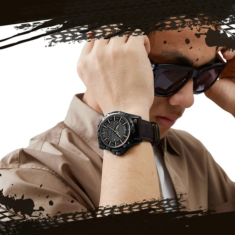 NAVIFORCE Men’s Military Quartz Watch Leather Waterproof Calendar Sport Watch