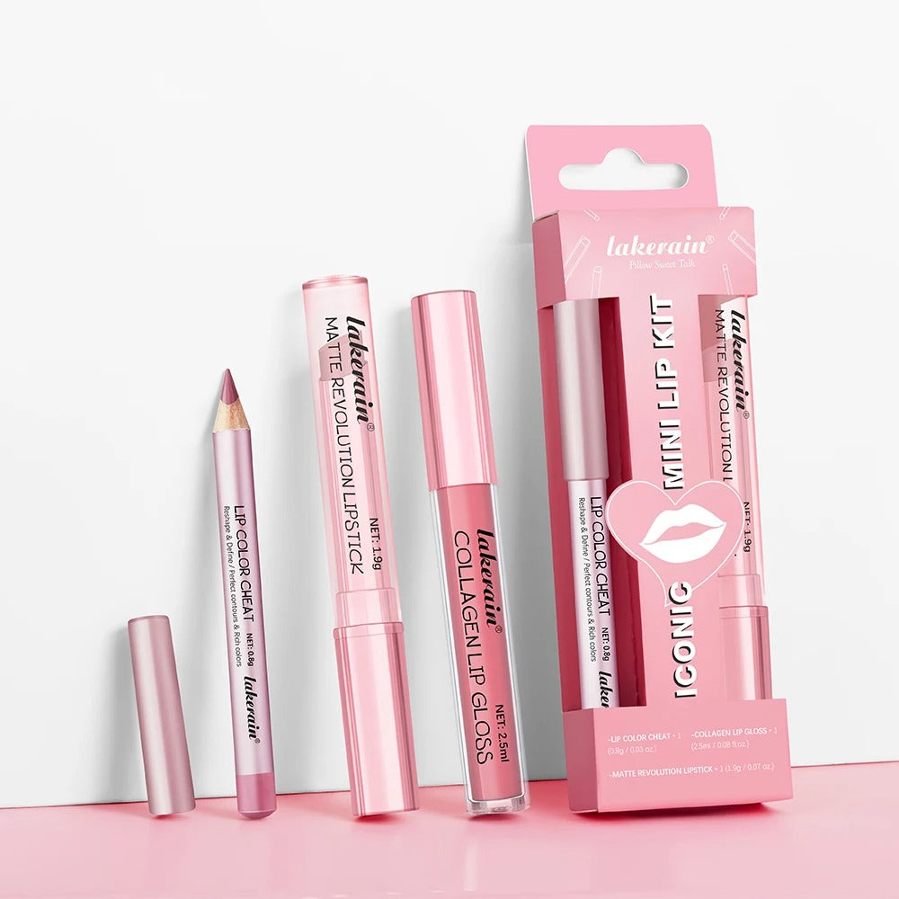 3PCS Lip Liner Lipstick Gloss Set Waterproof Long Lasting Matte Mini Kit