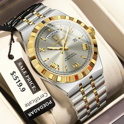 POEDAGAR Men’s Luxury Quartz Watch Stainless Steel Date Week Luminous Watch
