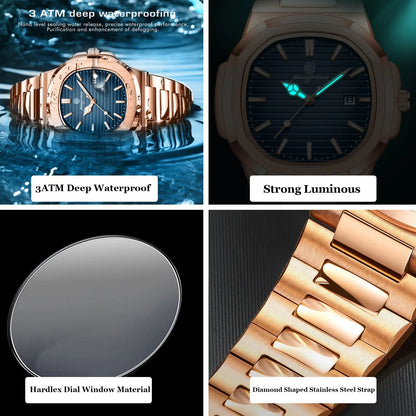 Men’s Waterproof Stainless Steel Quartz Watch Luminous Date Week Display