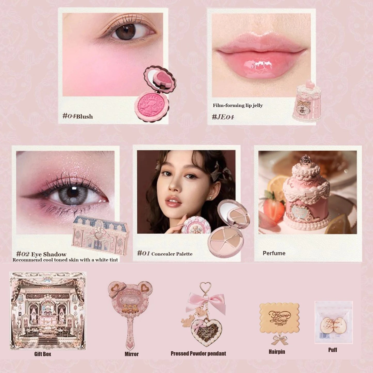 Flower Knows Sweetie Bear Makeup Box Set 10PCS Eyeshadow Blush Lip Kit