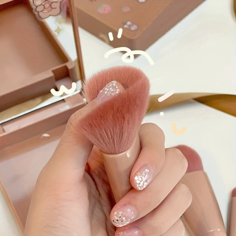 5Pcs Portable Makeup Brush Set with Mirror Foldable Travel Mini Kit