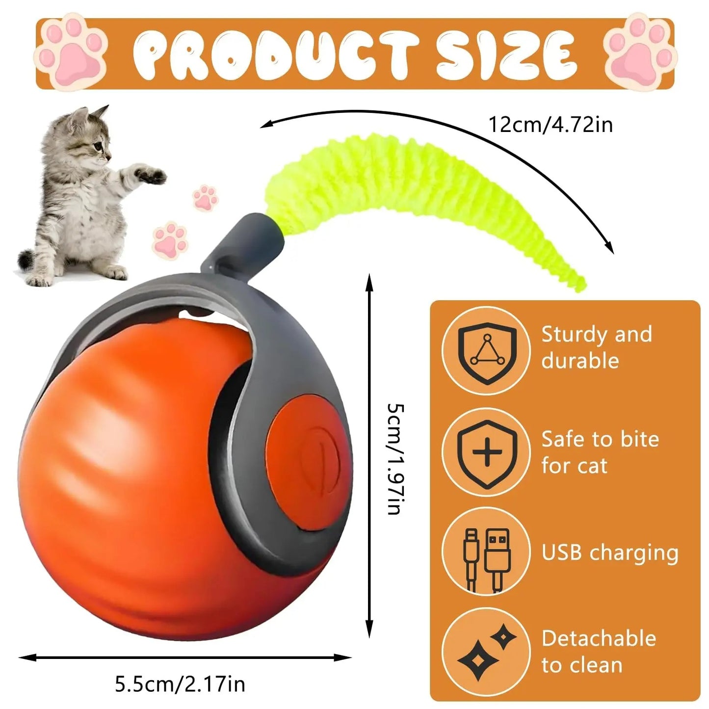 Speedy Tail 2.0 Interactive Cat Ball Toy with 2 Speed Smart Movement