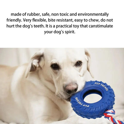 Heavy Duty Dog Chew Toy with Rubber Tire & Cotton Rope for Large Dogs