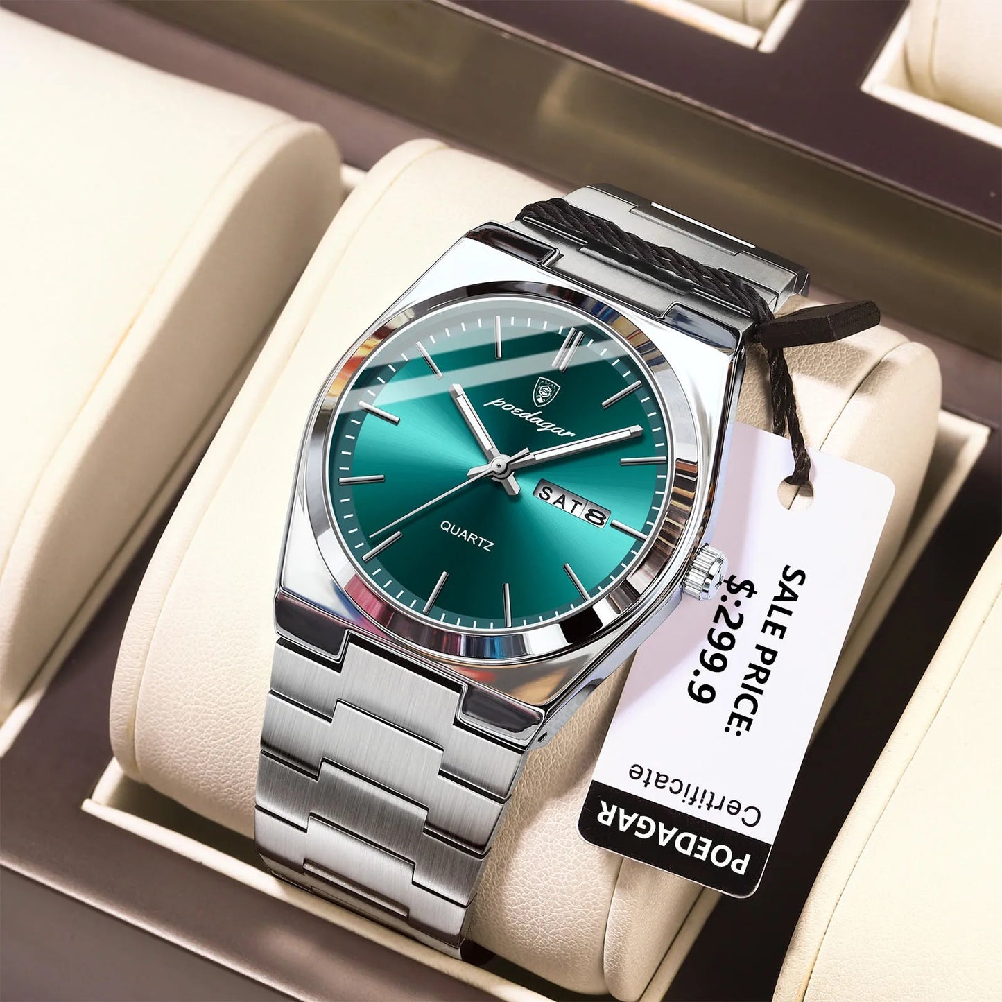 POEDAGAR Men’s Luxury Quartz Watch Stainless Steel Waterproof Luminous Date