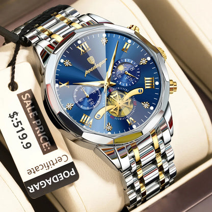 POEDAGAR Luxury Men’s Chronograph Watch Waterproof Stainless Steel Quartz