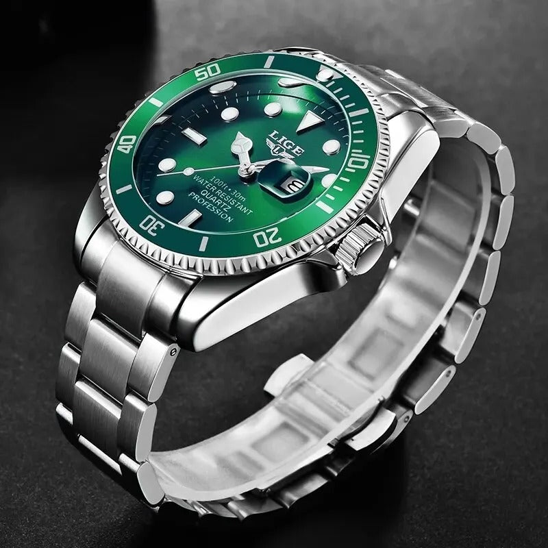 LIGE Men’s Luxury Diver Watch 30ATM Waterproof Quartz Sport Date Watch