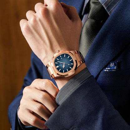 Men’s Waterproof Stainless Steel Quartz Watch Luminous Date Week Display