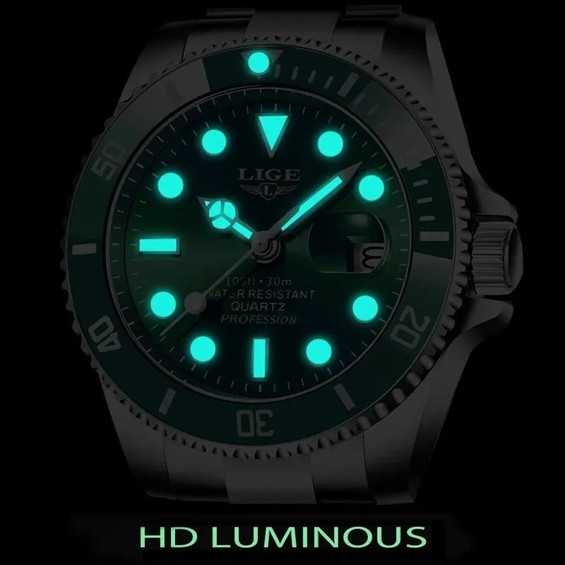 LIGE Men’s Luxury Diver Watch 30ATM Waterproof Quartz Sport Date Watch