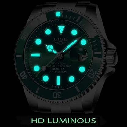 LIGE Men’s Luxury Diver Watch 30ATM Waterproof Quartz Sport Date Watch