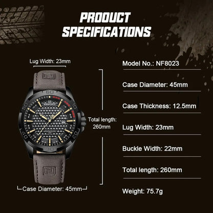 NAVIFORCE Men’s Military Quartz Watch Leather Waterproof Calendar Sport Watch
