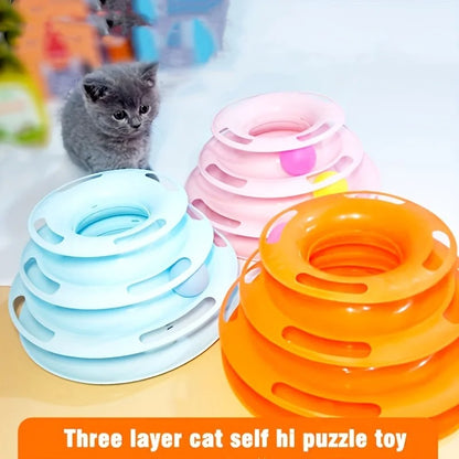 3 Layer Interactive Cat Toy Tower with Rolling Balls Puzzle Game for Cats