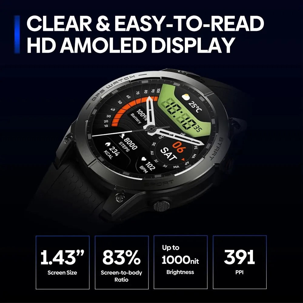 Zeblaze Stratos 3 Pro GPS Smart Watch AMOLED Bluetooth Calls Sports Watch