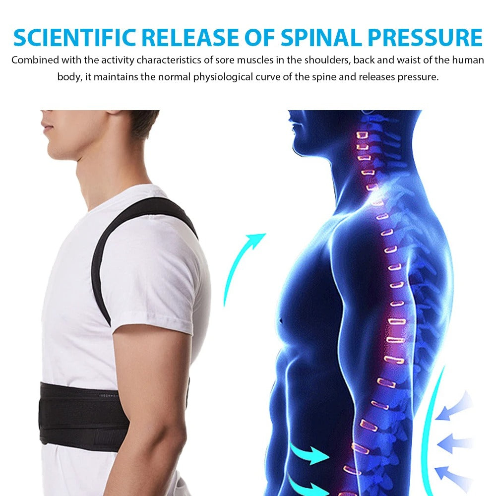 Adjustable Posture Corrector Back Brace for Lumbar & Shoulder Support
