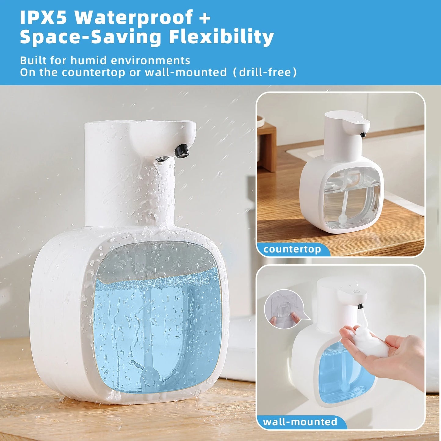 Automatic Wall Mounted Foam Soap Dispenser 500ml Rechargeable Sensor