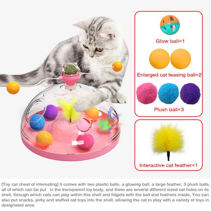 Cat Puzzle Toy Indoor Interactive Spinning Track Balls & Feather Teaser