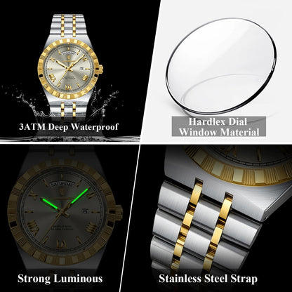POEDAGAR Men’s Luxury Quartz Watch Stainless Steel Date Week Luminous Watch