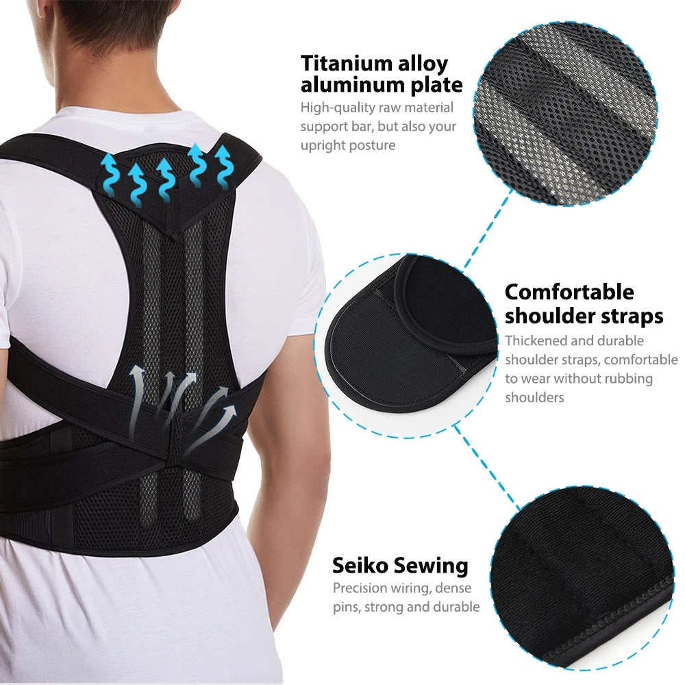 Adjustable Posture Corrector Back Brace for Lumbar & Shoulder Support