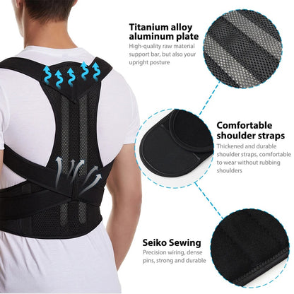 Adjustable Posture Corrector Back Brace for Lumbar & Shoulder Support