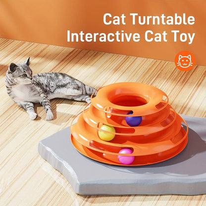 3 Layer Interactive Cat Toy Tower with Rolling Balls Puzzle Game for Cats