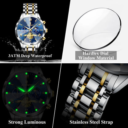 POEDAGAR Luxury Men’s Chronograph Watch Waterproof Stainless Steel Quartz