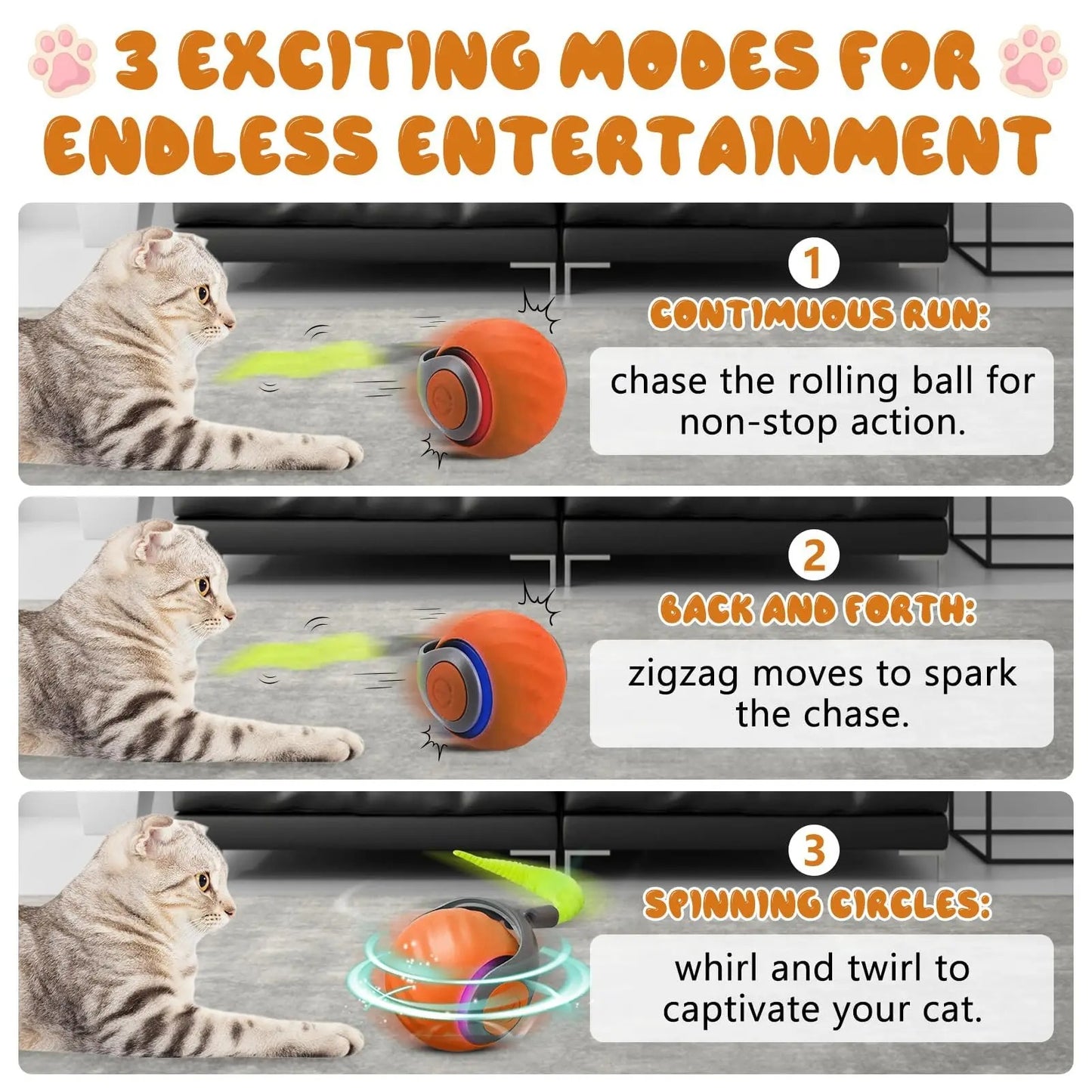 Speedy Tail 2.0 Interactive Cat Ball Toy with 2 Speed Smart Movement