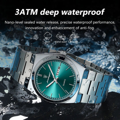 POEDAGAR Men’s Luxury Quartz Watch Stainless Steel Waterproof Luminous Date