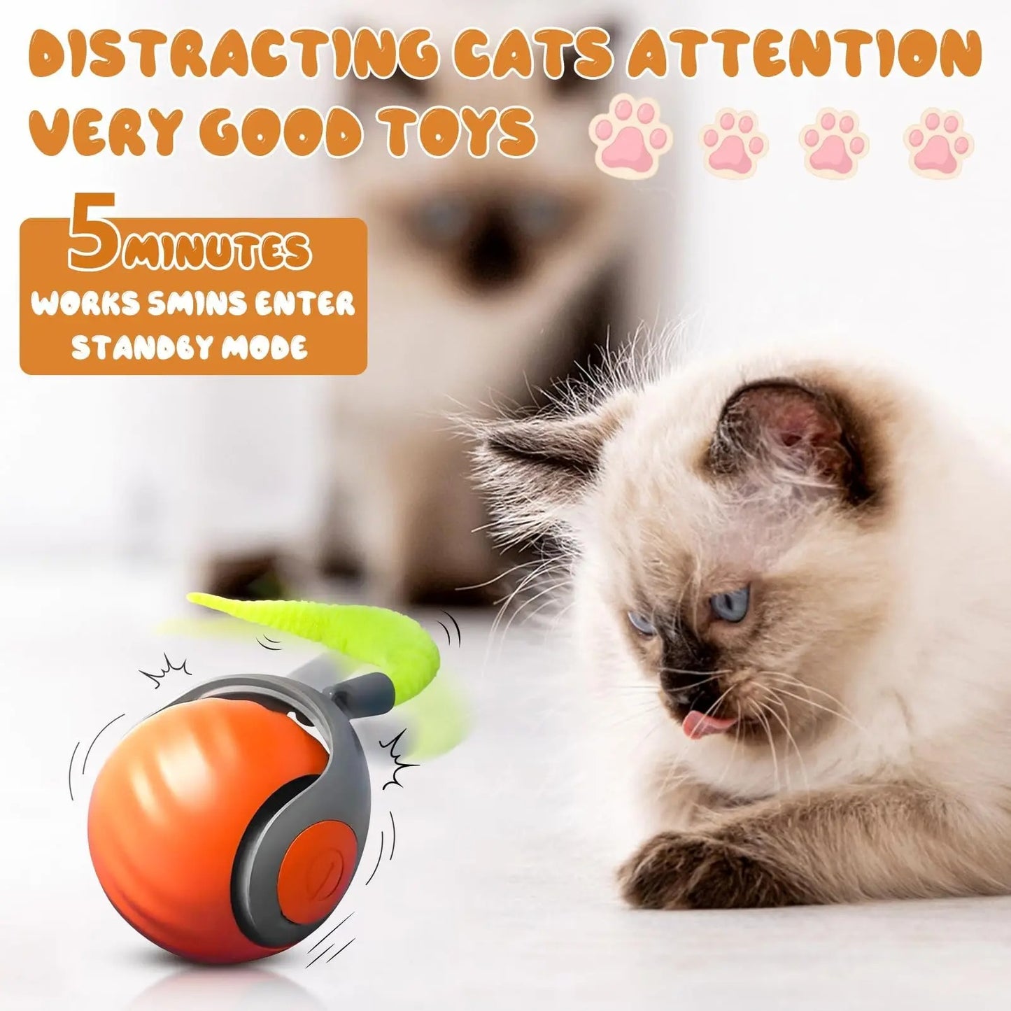 Speedy Tail 2.0 Interactive Cat Ball Toy with 2 Speed Smart Movement
