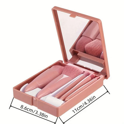 5Pcs Portable Makeup Brush Set with Mirror Foldable Travel Mini Kit
