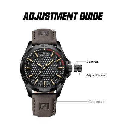 NAVIFORCE Men’s Military Quartz Watch Leather Waterproof Calendar Sport Watch