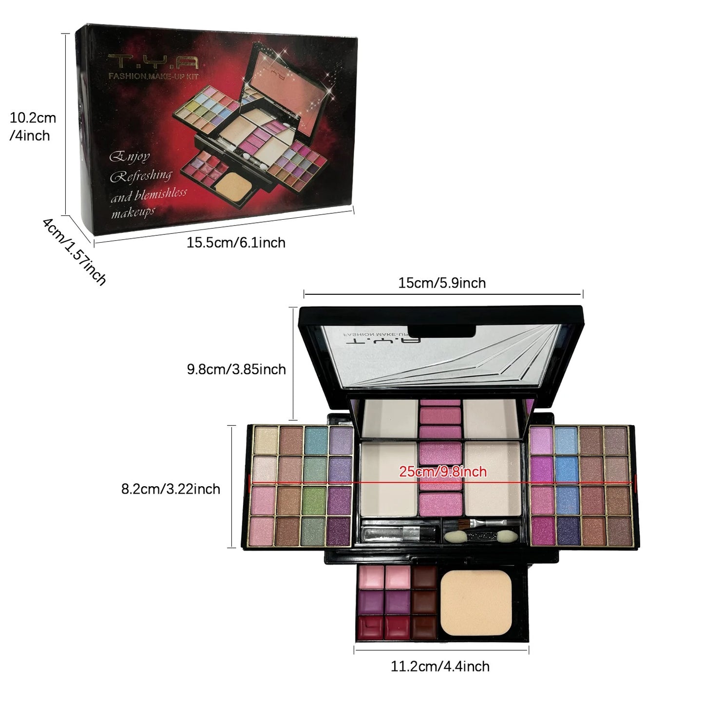TYA 46 Colors Makeup Set Eyeshadow Blusher Lip Gloss Powder Puff Kit T6145