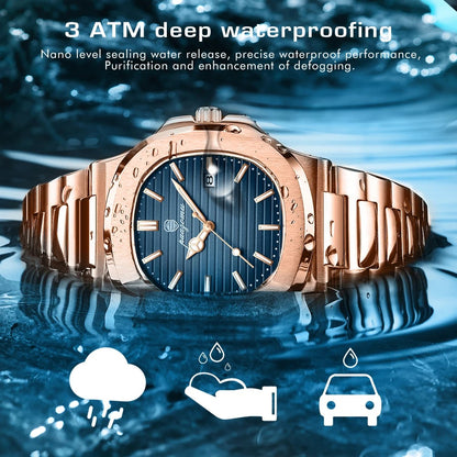 Men’s Waterproof Stainless Steel Quartz Watch Luminous Date Week Display