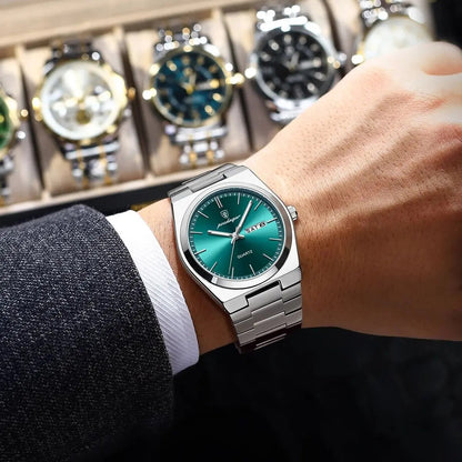 POEDAGAR Men’s Luxury Quartz Watch Stainless Steel Waterproof Luminous Date