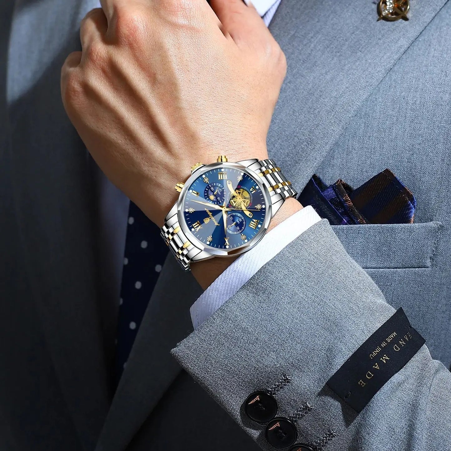 POEDAGAR Luxury Men’s Chronograph Watch Waterproof Stainless Steel Quartz