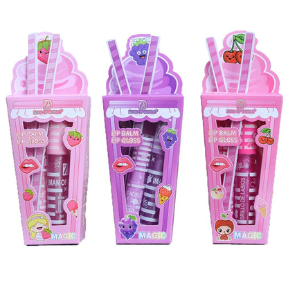 Cute Ice Cream Lip Gloss Set Waterproof Long Lasting Moisturizing Balm