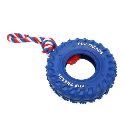 Heavy Duty Dog Chew Toy with Rubber Tire & Cotton Rope for Large Dogs