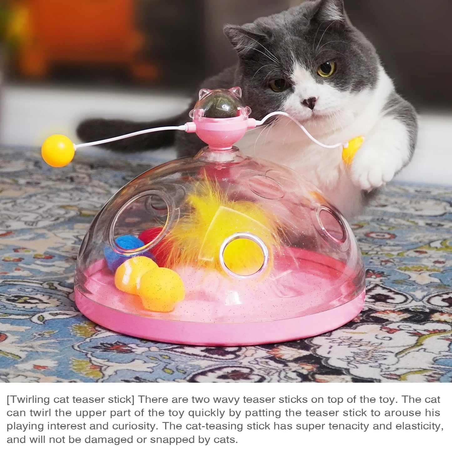 Cat Puzzle Toy Indoor Interactive Spinning Track Balls & Feather Teaser