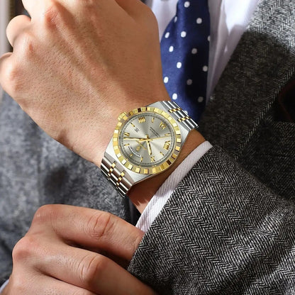 POEDAGAR Men’s Luxury Quartz Watch Stainless Steel Date Week Luminous Watch