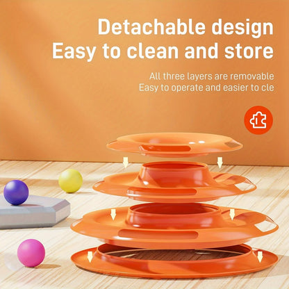 3 Layer Interactive Cat Toy Tower with Rolling Balls Puzzle Game for Cats