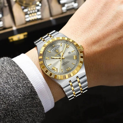POEDAGAR Men’s Luxury Quartz Watch Stainless Steel Date Week Luminous Watch