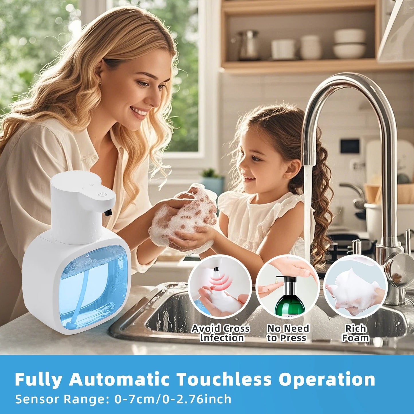 Automatic Wall Mounted Foam Soap Dispenser 500ml Rechargeable Sensor