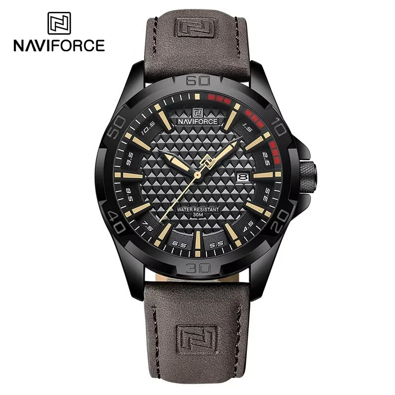 NAVIFORCE Men’s Military Quartz Watch Leather Waterproof Calendar Sport Watch
