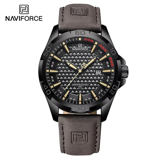 NAVIFORCE Men’s Military Quartz Watch Leather Waterproof Calendar Sport Watch
