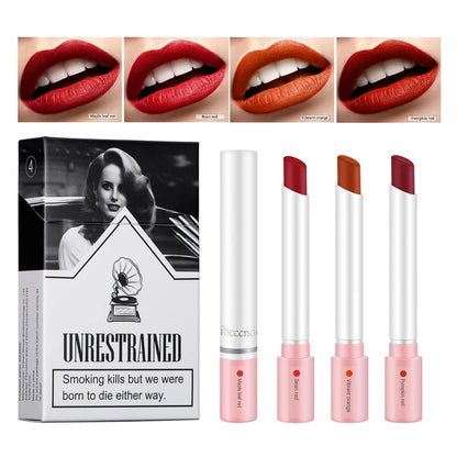 4 Colors Lipstick Set Matte Waterproof Long Lasting Lip Tint Gloss Kit
