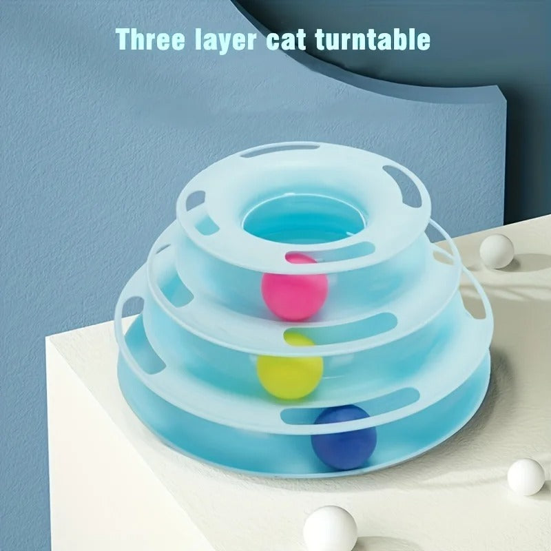 3 Layer Interactive Cat Toy Tower with Rolling Balls Puzzle Game for Cats