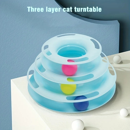 3 Layer Interactive Cat Toy Tower with Rolling Balls Puzzle Game for Cats