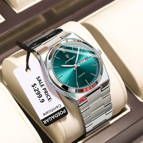 POEDAGAR Men’s Luxury Quartz Watch Stainless Steel Waterproof Luminous Date