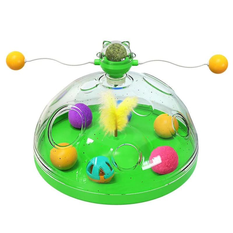 Cat Puzzle Toy Indoor Interactive Spinning Track Balls & Feather Teaser