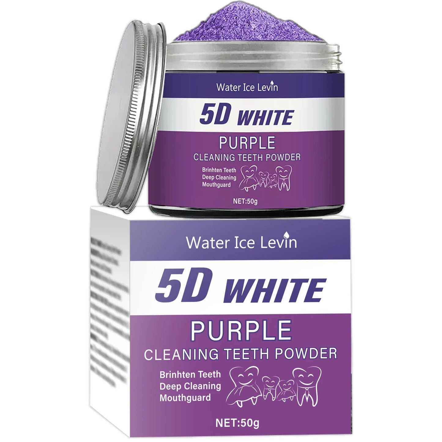 Purple Teeth Whitening Powder for Deep Cleaning & Fresh Breath 50g